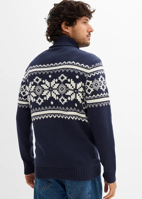 Norweger-Rollkragenpullover aus reiner Baumwolle in blau von hinten (im Anschnitt) - bonprix
