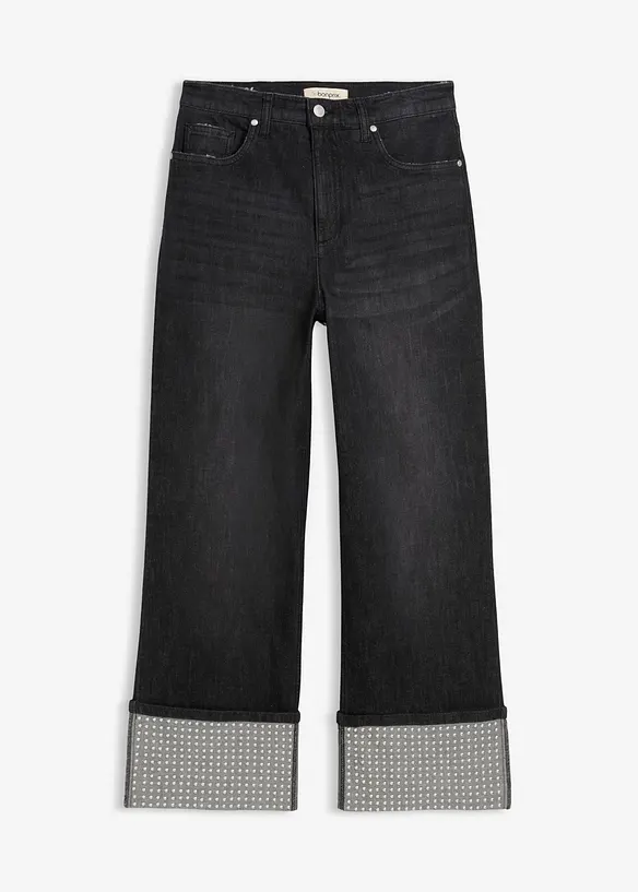 Straight-Jeans High Waist mit Turn Up in schwarz von vorne - bonprix