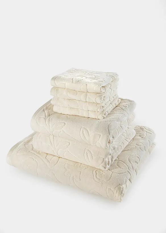 Baumwoll-Handtuch mit Hoch-Tief-Struktur in beige - bonprix