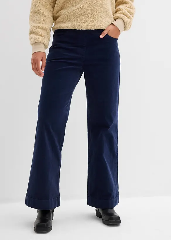 High-Waist-Cordhose aus Baumwoll-Mix in blau von vorne - bonprix