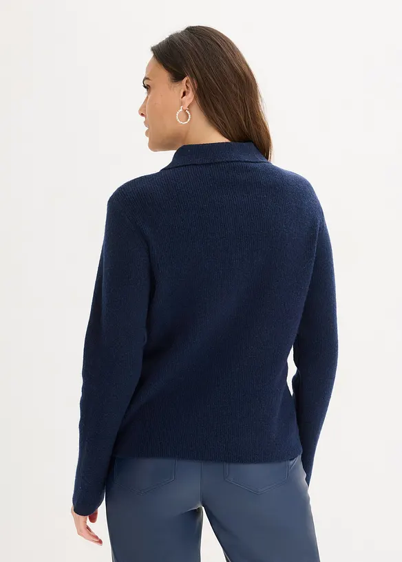 Polo-Pullover mit Wollanteil in blau von hinten (im Anschnitt) - bonprix Polo-Pullover mit Wollanteil in blau von hinten (im Anschnitt) - bonprix
