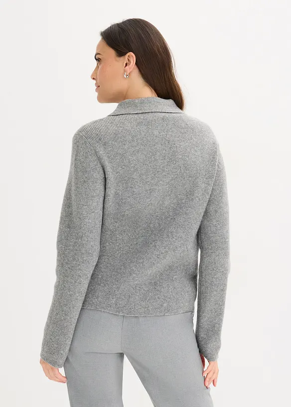 Polo-Pullover mit Wollanteil in grau von hinten (im Anschnitt) - bonprix Polo-Pullover mit Wollanteil in grau von hinten (im Anschnitt) - bonprix