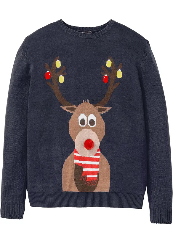 Pullover mit Weihnachtsmotiv in blau von vorne - bonprix