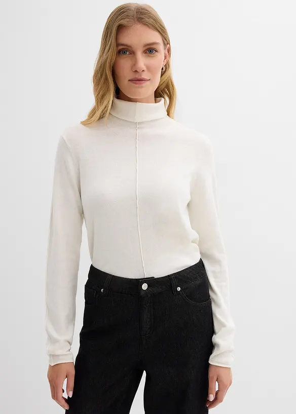 Rollkragenpullover aus weichem Kaschmir-Mix in weiß von vorne (im Anschnitt) - bonprix Rollkragenpullover aus weichem Kaschmir-Mix in weiß von vorne (im Anschnitt) - bonprix