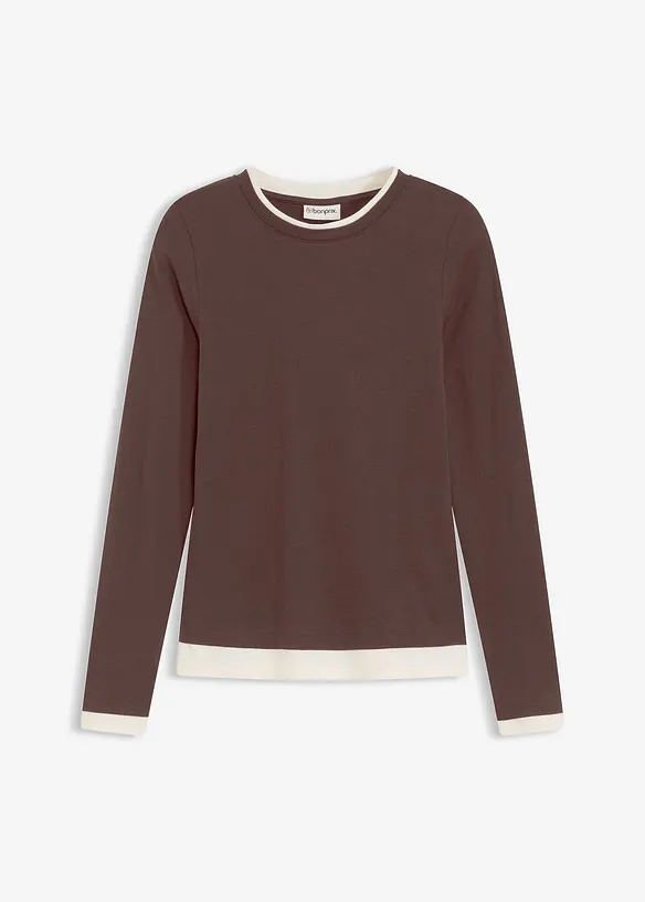 Langarmshirt aus Baumwollmix in braun von vorne - bonprix
