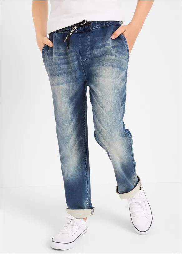 Regular Fit Schlupf-Sweat-Jeans, Straight in blau von vorne - bonprix