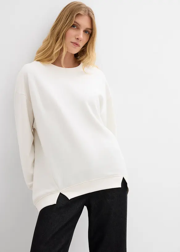 Oversize-Sweatshirt aus Baumwoll-Mix in weiß von vorne (im Anschnitt) - bonprix