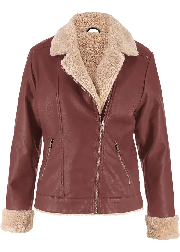 Lederimitat-Jacke, gefüttert in braun von vorne - bonprix