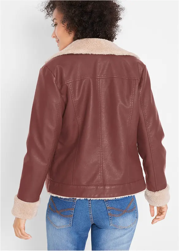 Lederimitat-Jacke, gefüttert in braun von hinten (im Anschnitt) - bonprix