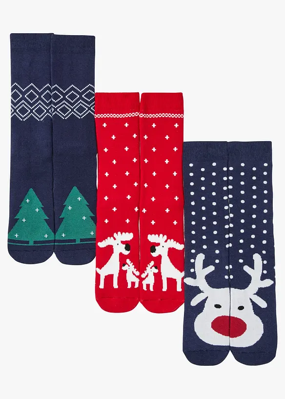 Thermo Socken mit weichem Innenfrottee (3er Pack) in blau von vorne - bonprix