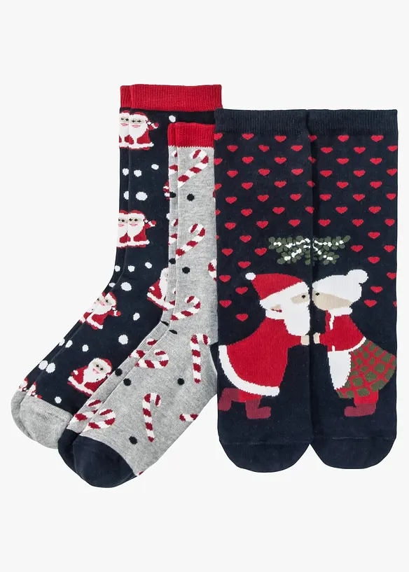 Weihnachtssocken mit Bio-Baumwolle (3er Pack) in blau von vorne - bonprix