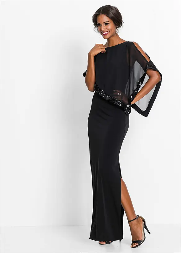 Jerseykleid mit Pailletten in schwarz von vorne (Totalaufnahme) - bonprix Jerseykleid mit Pailletten in schwarz von vorne (Totalaufnahme) - bonprix