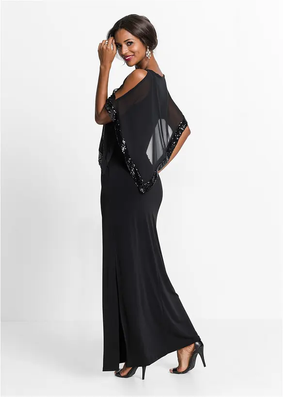 Jerseykleid mit Pailletten in schwarz von hinten (Totalaufnahme) - bonprix Jerseykleid mit Pailletten in schwarz von hinten (Totalaufnahme) - bonprix