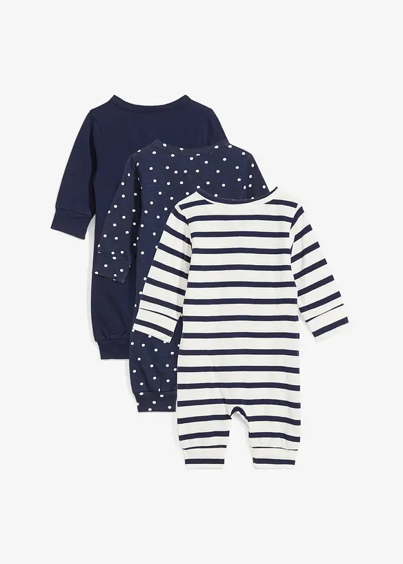 Baby Strampler aus reiner Bio-Baumwolle (3er Pack) in blau von hinten - bonprix