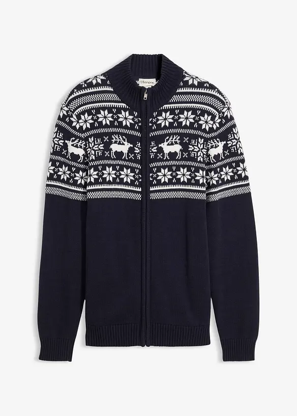 Norweger Strickjacke aus reiner Baumwolle in blau von vorne - bonprix