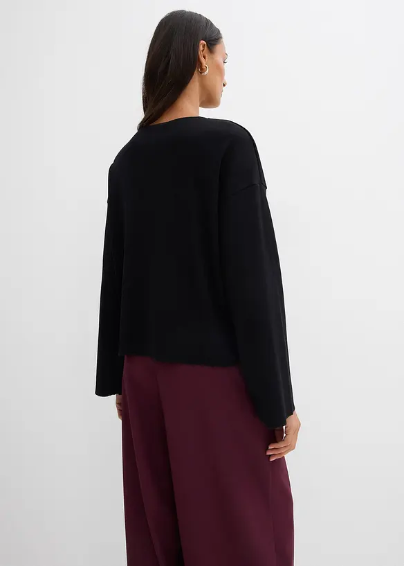 Langarmshirt aus Rippware in schwarz von hinten (im Anschnitt) - bonprix