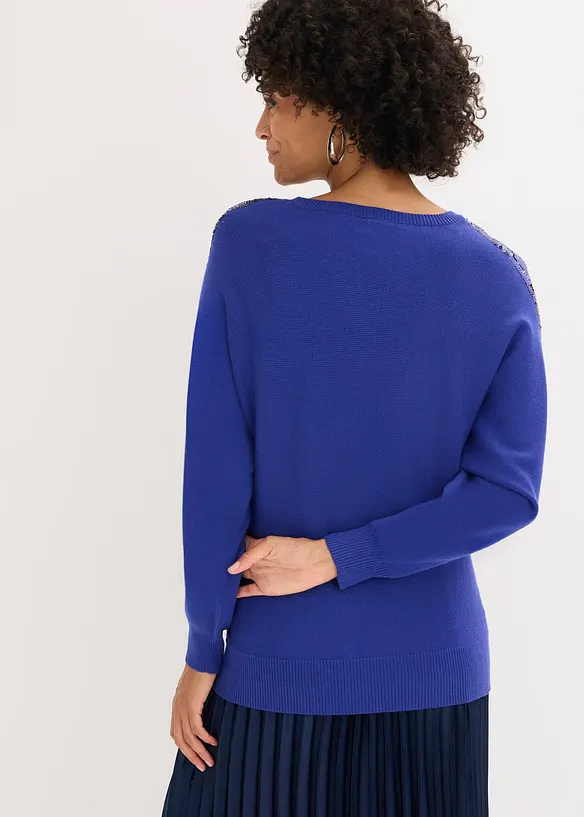 Feinstrickpullover mit Pailletten in blau von hinten (im Anschnitt) - bonprix