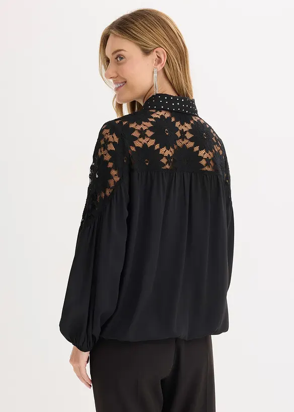Schlupfbluse mit Spitze in schwarz von hinten (im Anschnitt) - bonprix