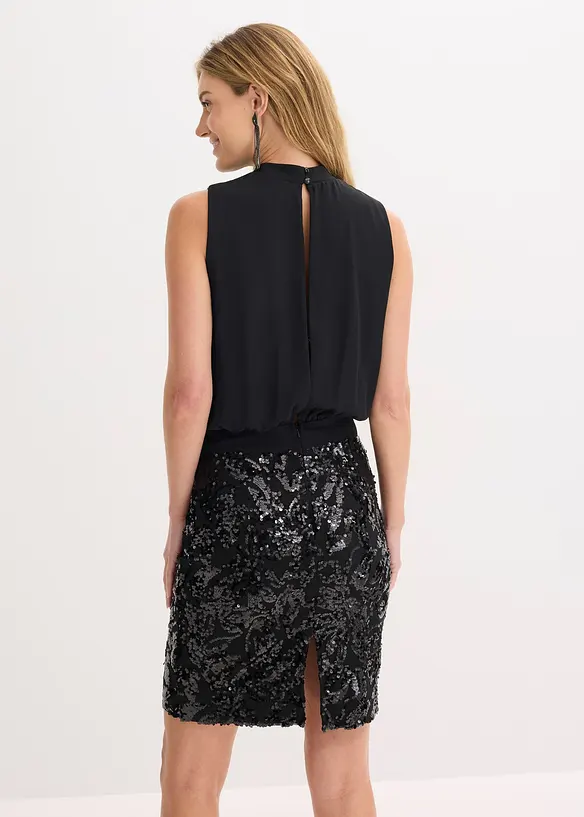 Midikleid mit Pailletten in schwarz von hinten (Totalaufnahme) - bonprix