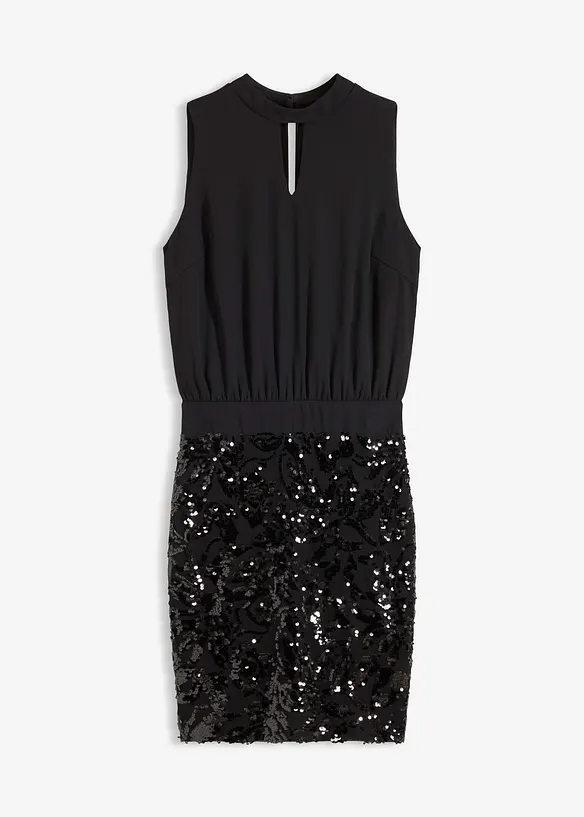 Midikleid mit Pailletten in schwarz von vorne - bonprix