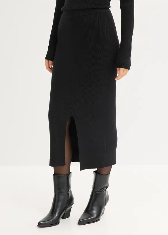 Feinstrickrock aus softem Viskose-Mix in schwarz von vorne - bonprix
