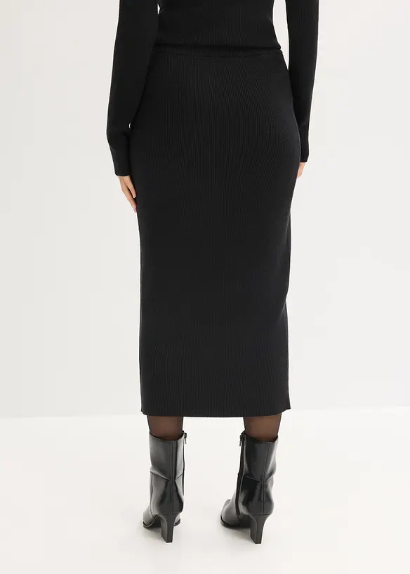 Feinstrickrock aus softem Viskose-Mix in schwarz von hinten - bonprix