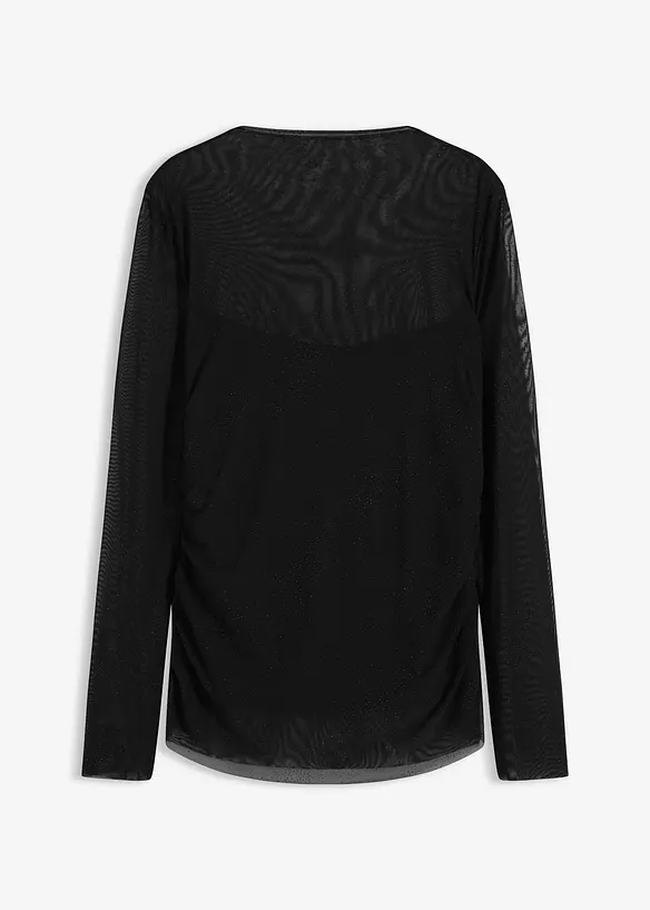 Langarmshirt aus zartem Mesh in schwarz von vorne - bonprix