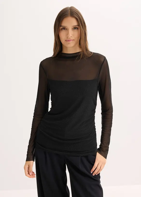 Langarmshirt aus zartem Mesh in schwarz von vorne (im Anschnitt) - bonprix