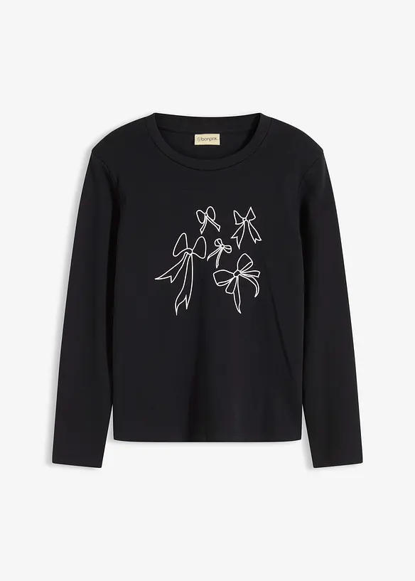 Langarmshirt aus reiner Bio-Baumwolle in schwarz von vorne - bonprix