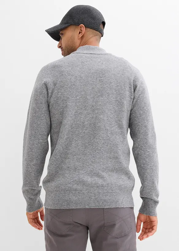 Troyer-Feinstrickpullover mit Wollanteil in grau von hinten (im Anschnitt) - bonprix