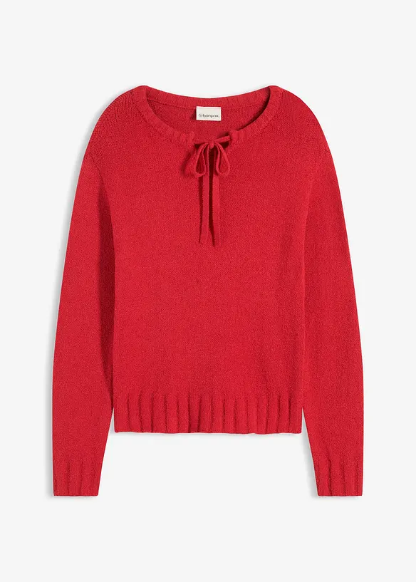 Grobstrick-Pullover mit Bindelösung in rot von vorne - bonprix