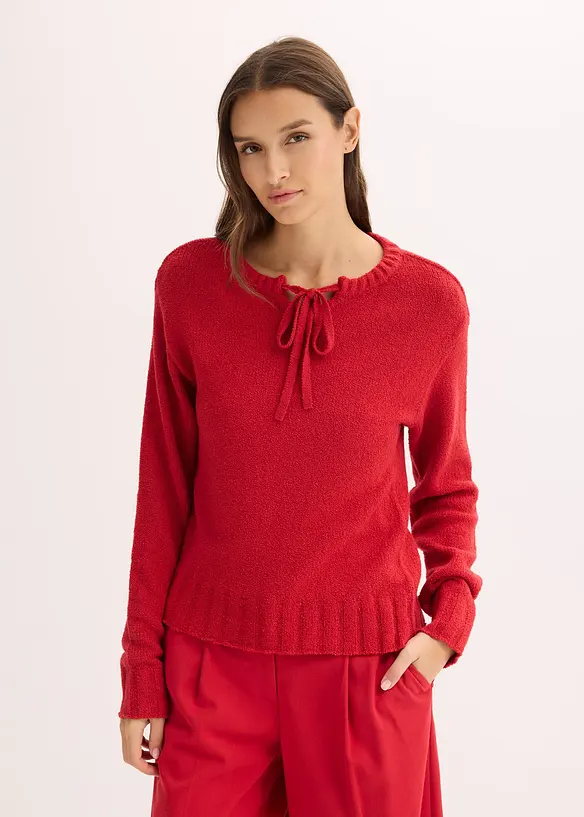 Grobstrick-Pullover mit Bindelösung in rot von vorne (im Anschnitt) - bonprix