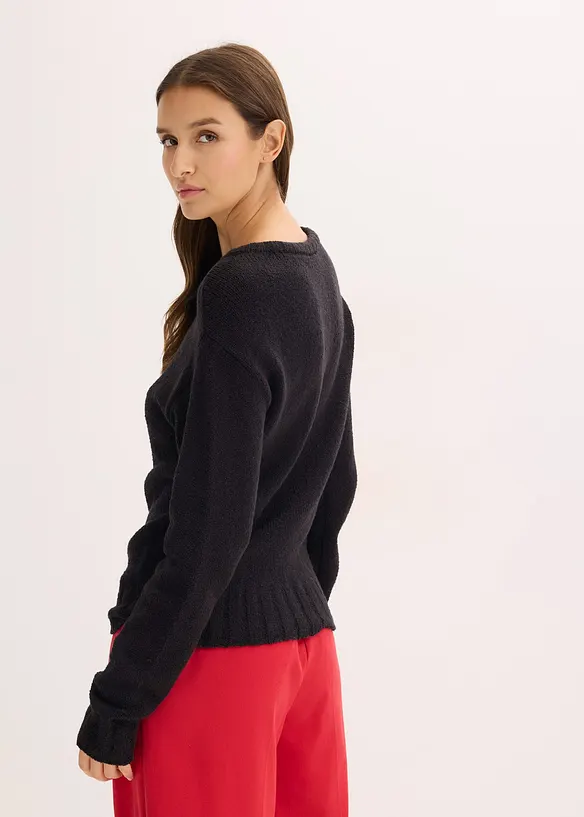 Grobstrick-Pullover mit Bindelösung in schwarz von hinten (im Anschnitt) - bonprix
