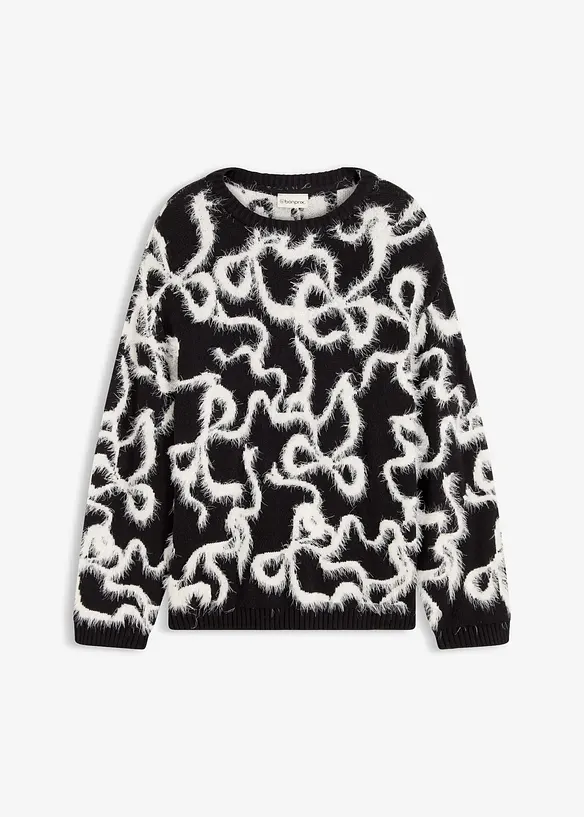 Jacquard-Pullover aus softem Viskose-Mix in schwarz von vorne - bonprix