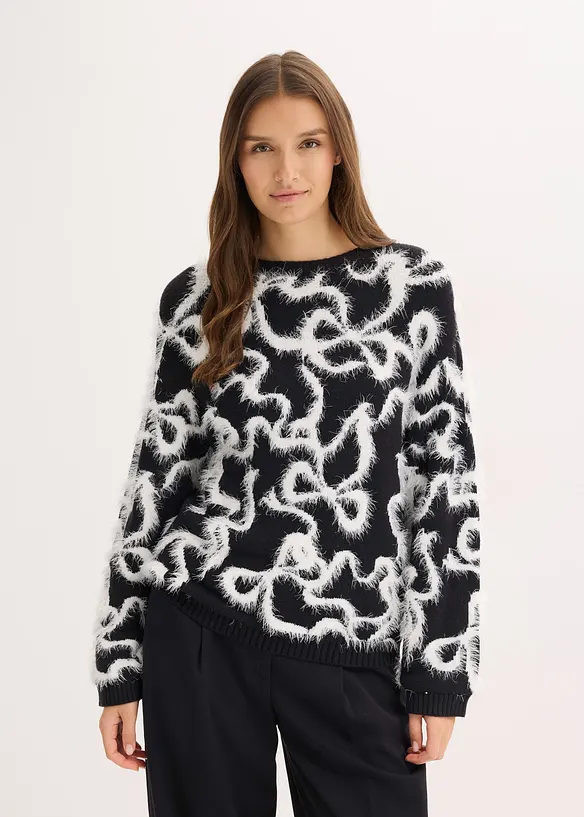 Jacquard-Pullover aus softem Viskose-Mix in schwarz von vorne (im Anschnitt) - bonprix