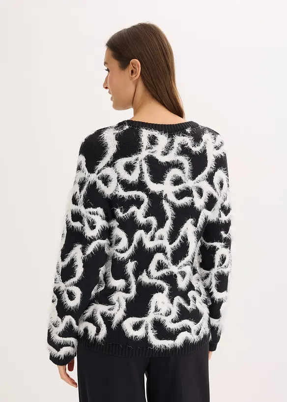 Jacquard-Pullover aus softem Viskose-Mix in schwarz von hinten (im Anschnitt) - bonprix