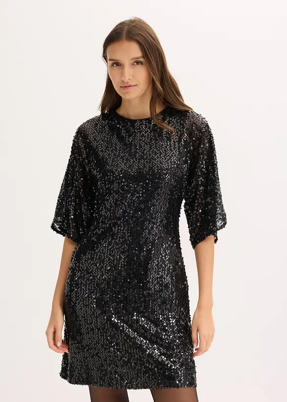 Paillettenkleid mit Schleifendetail in schwarz von vorne (Totalaufnahme) - bonprix Paillettenkleid mit Schleifendetail in schwarz von vorne (Totalaufnahme) - bonprix