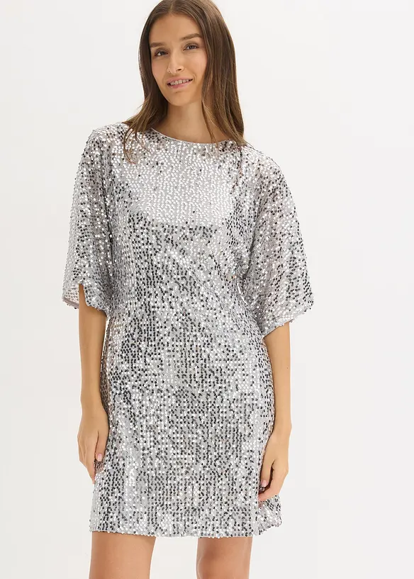Paillettenkleid mit Schleifendetail in silber von vorne (Totalaufnahme) - bonprix Paillettenkleid mit Schleifendetail in silber von vorne (Totalaufnahme) - bonprix