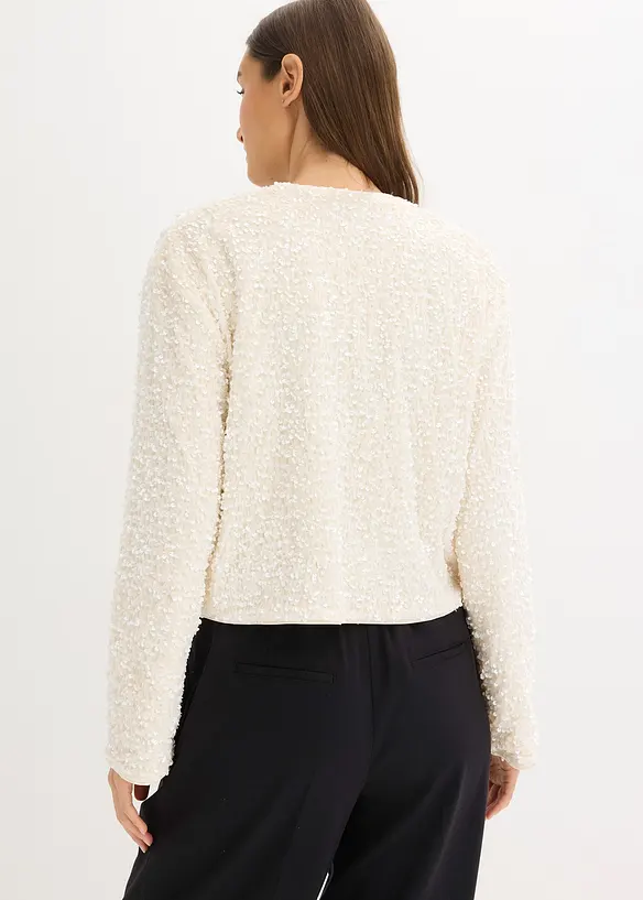 kurze Pailletten-Jacke in weiß von hinten (im Anschnitt) - bonprix