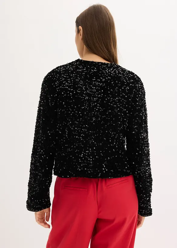 kurze Pailletten-Jacke in schwarz von hinten (im Anschnitt) - bonprix