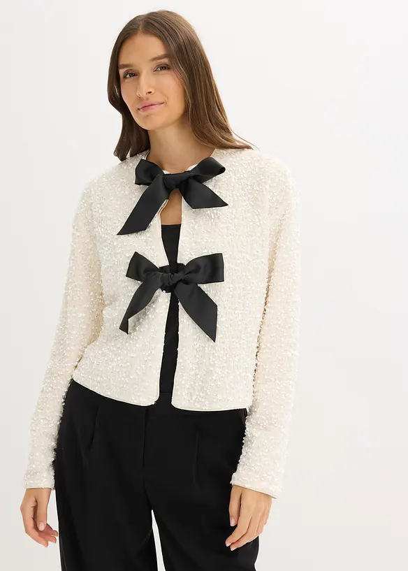 kurze Pailletten-Jacke in weiß von vorne (im Anschnitt) - bonprix