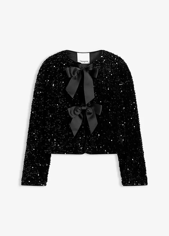kurze Pailletten-Jacke in schwarz von vorne - bonprix