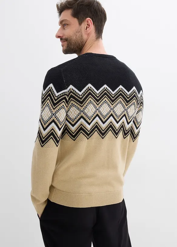 Norweger-Pullover aus weichem Baumwollmix in braun von hinten (im Anschnitt) - bonprix