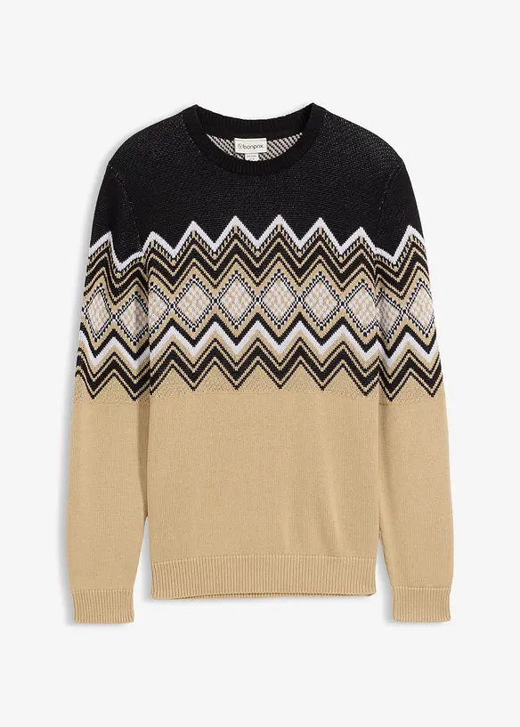 Norweger-Pullover aus weichem Baumwollmix in braun von vorne - bonprix