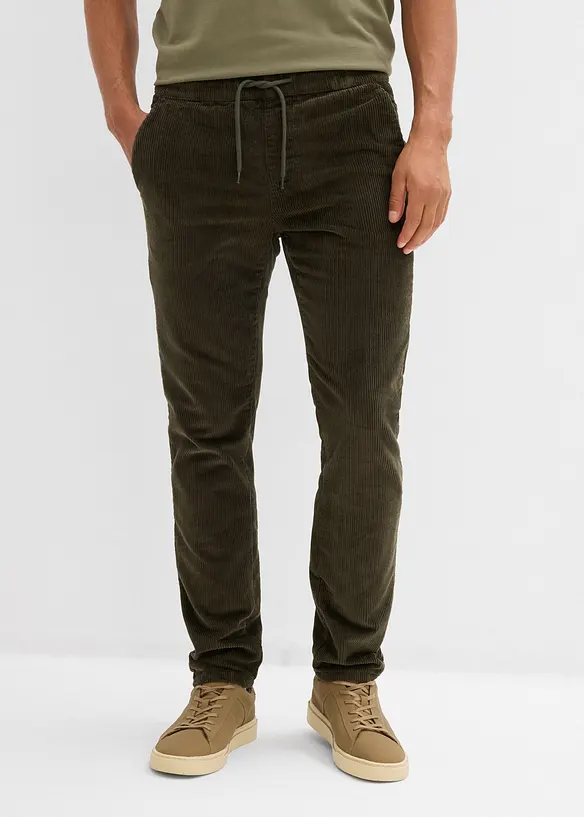 Thermo Regular Fit Schlupf-Cordhose mit Flanellfutter, Straight in grün von vorne - bonprix