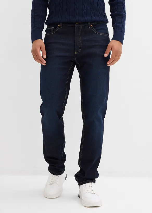 Thermo Regular-Fit Jeans mit weichem Jersey-Futter und Dehnbund, Straight in blau von vorne - bonprix