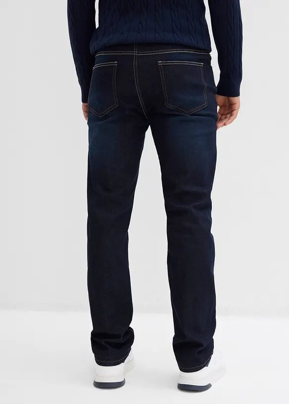 Thermo Regular-Fit Jeans mit weichem Jersey-Futter und Dehnbund, Straight in blau von hinten - bonprix