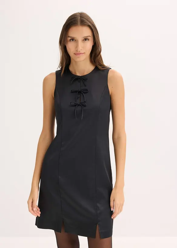Minikleid aus glänzendem Satin in schwarz von vorne (Totalaufnahme) - bonprix
