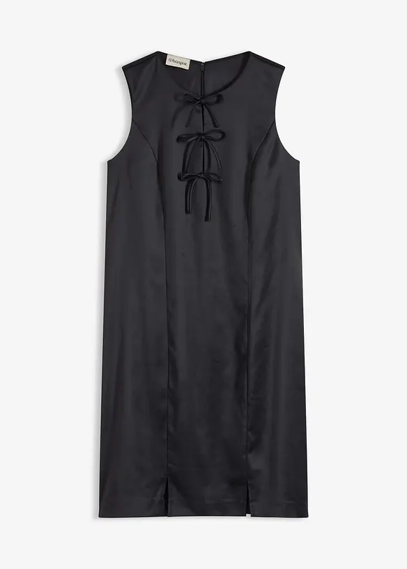 Minikleid aus glänzendem Satin in schwarz von vorne - bonprix