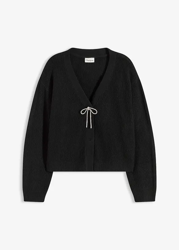 Kurze Strickjacke in schwarz von vorne - bonprix